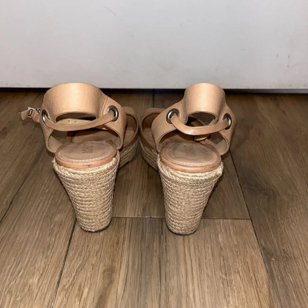 Schutz Tan Leather Espadrille Wedge Sandals With Ankle Strap size 9 Womens